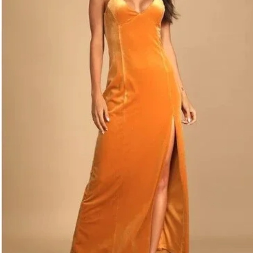 Elegant Yellow Velvet Maxi Dress